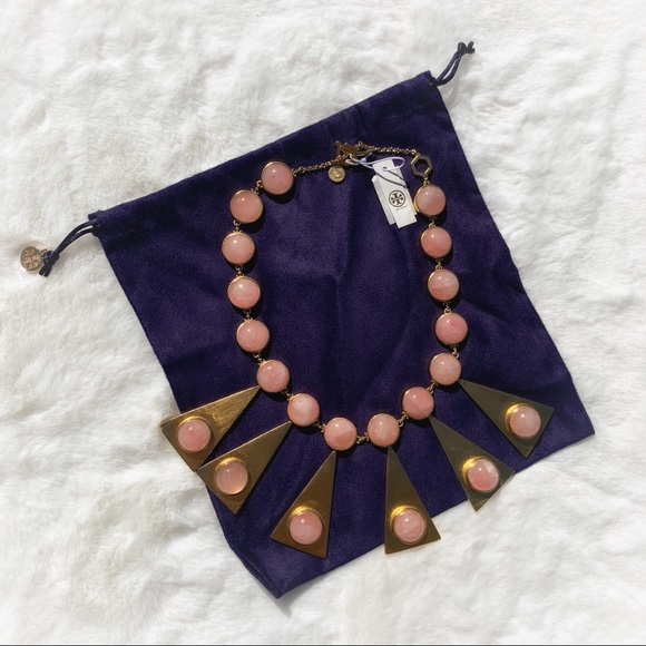 NWT Tory Burch Rose Quartz Bib Statement Necklace - Picture 10 of 10